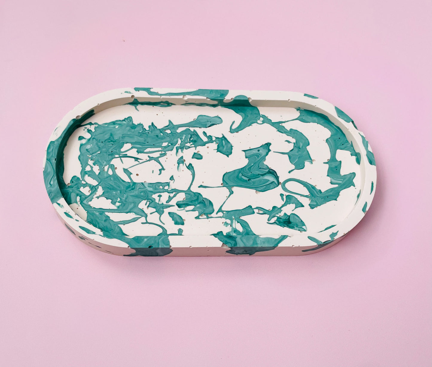 Handmade Jesmonite Tray - Green & White