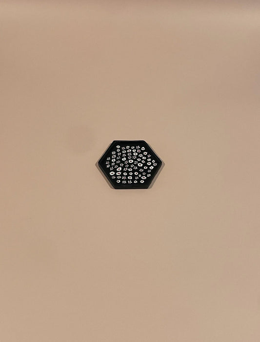 Dark Blue Jesmonite Tray with Hand-Painted White & Pink Flowers