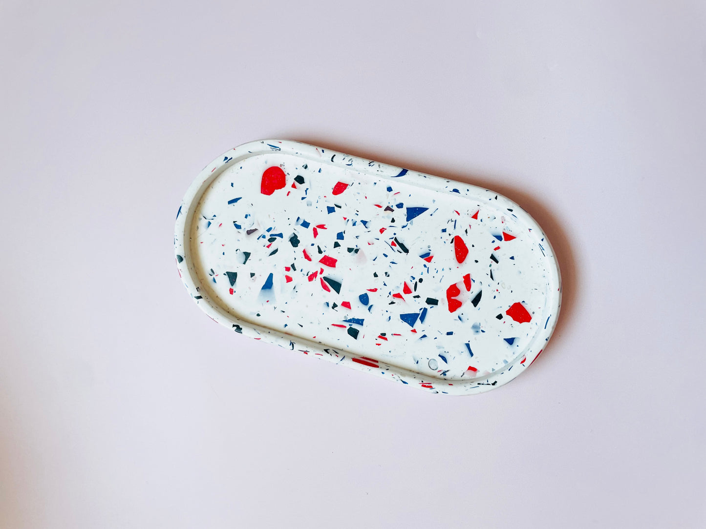 Handmade Jesmonite Tray - White, Blue & Red