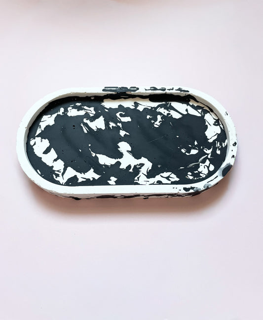 Handmade Jesmonite Tray - Black & White