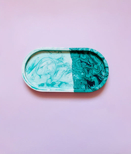 Handmade Jesmonite Tray - Green & White