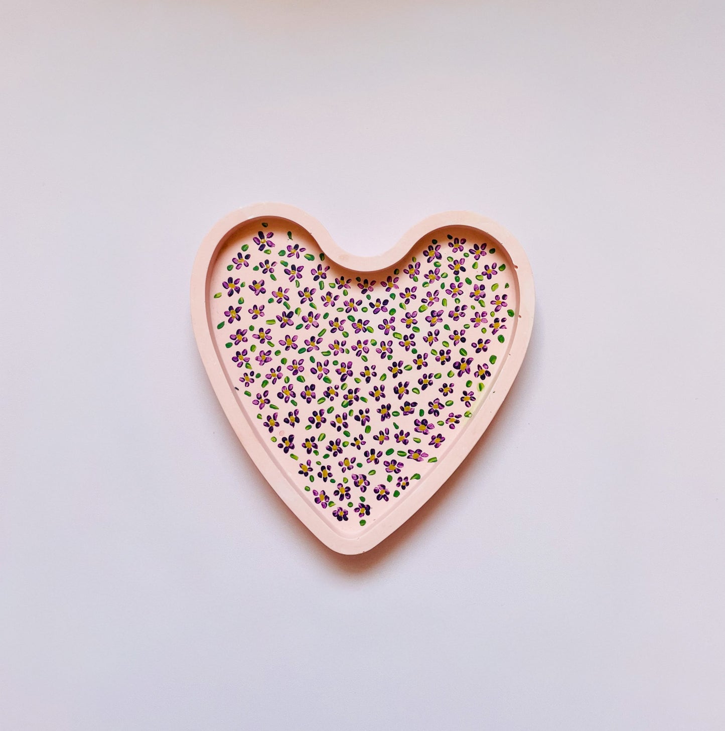 Pink Jesmonite Tray with Hand-Painted Purple & Yellow Flowers