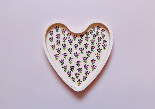 Light Pink Jesmonite Tray with Hand-Painted Purple, Green & Yellow Flowers