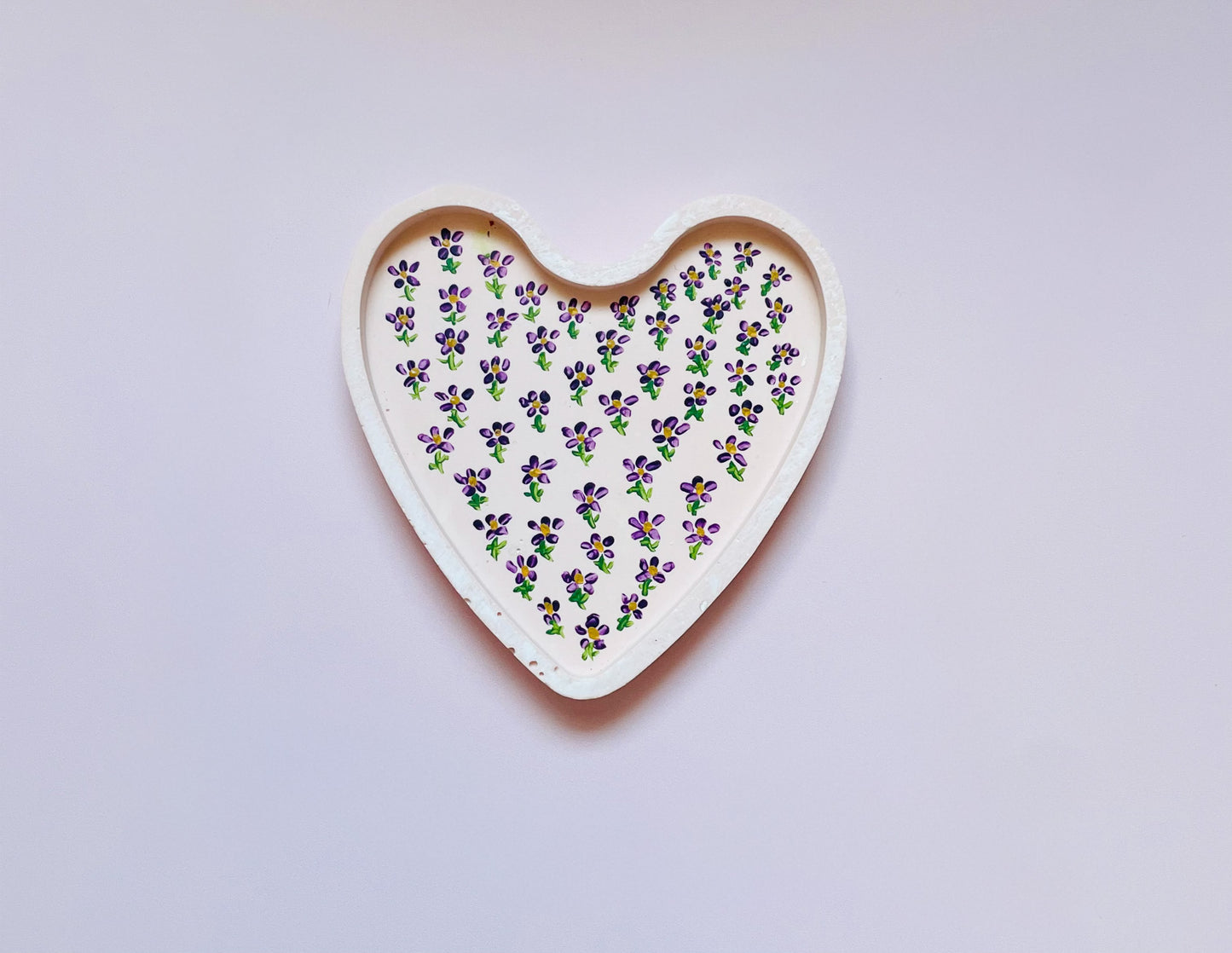 Light Pink Jesmonite Tray with Hand-Painted Purple, Green & Yellow Flowers