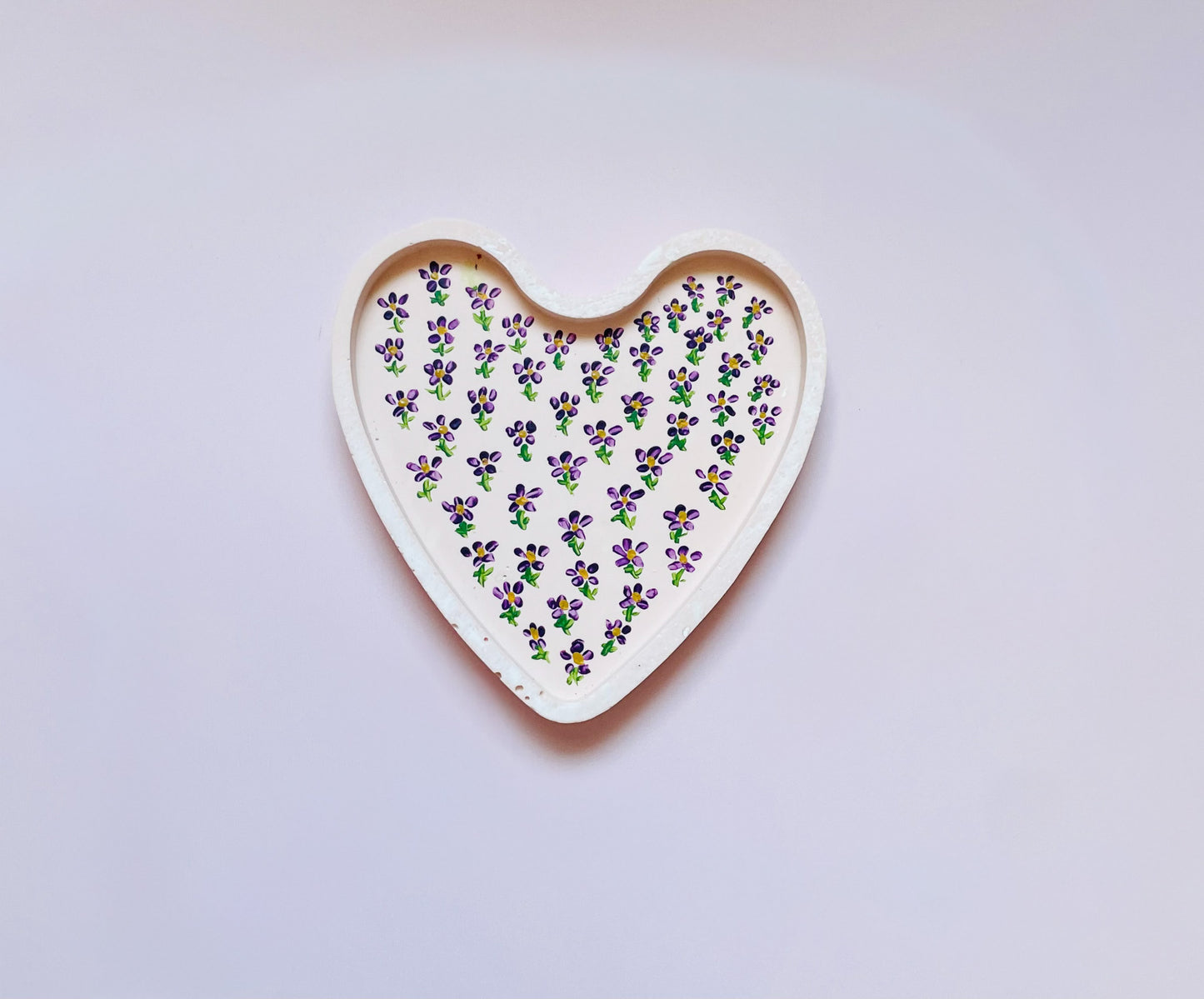 Light Pink Jesmonite Tray with Hand-Painted Purple, Green & Yellow Flowers