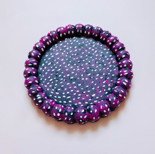 Dark Blue Jesmonite Tray – Hand-Painted Pink & White Speckled Design with Beaded Edge