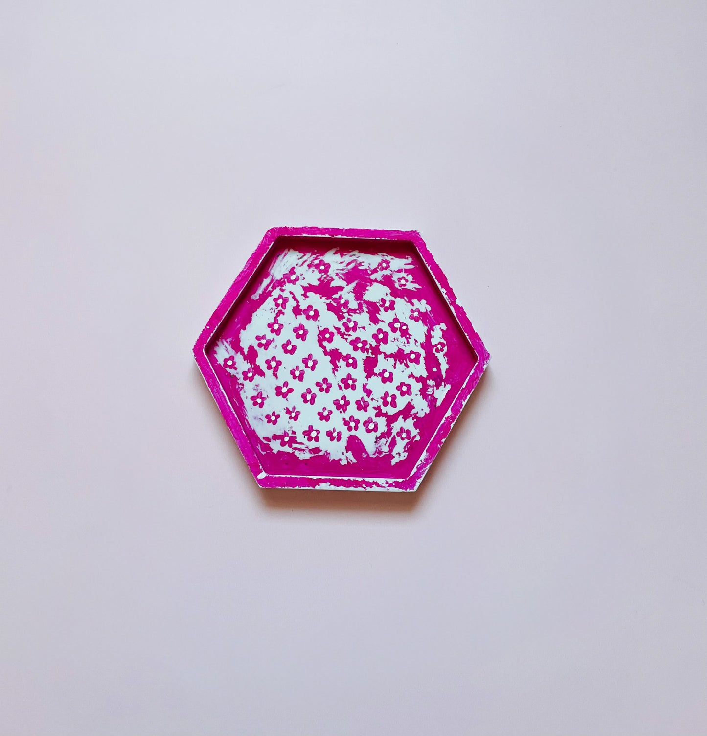 Mint Jesmonite Tray with Hand-Painted Pink & White Flowers