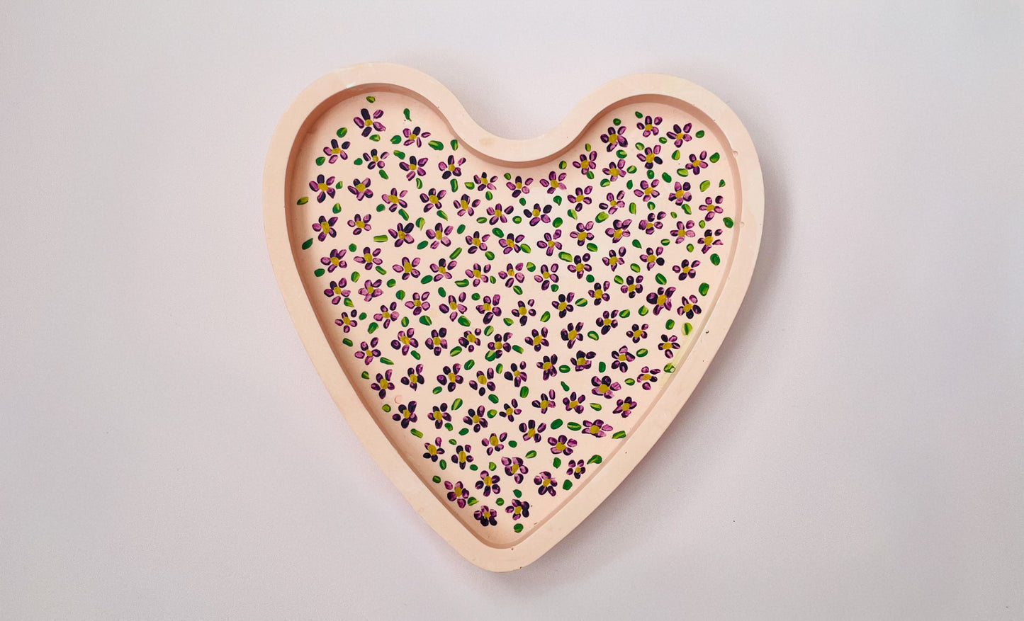 Pink Jesmonite Tray with Hand-Painted Purple & Yellow Flowers