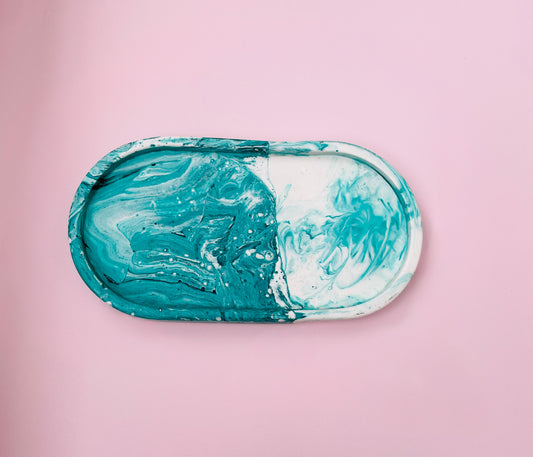 Handmade Jesmonite Tray - Green & White