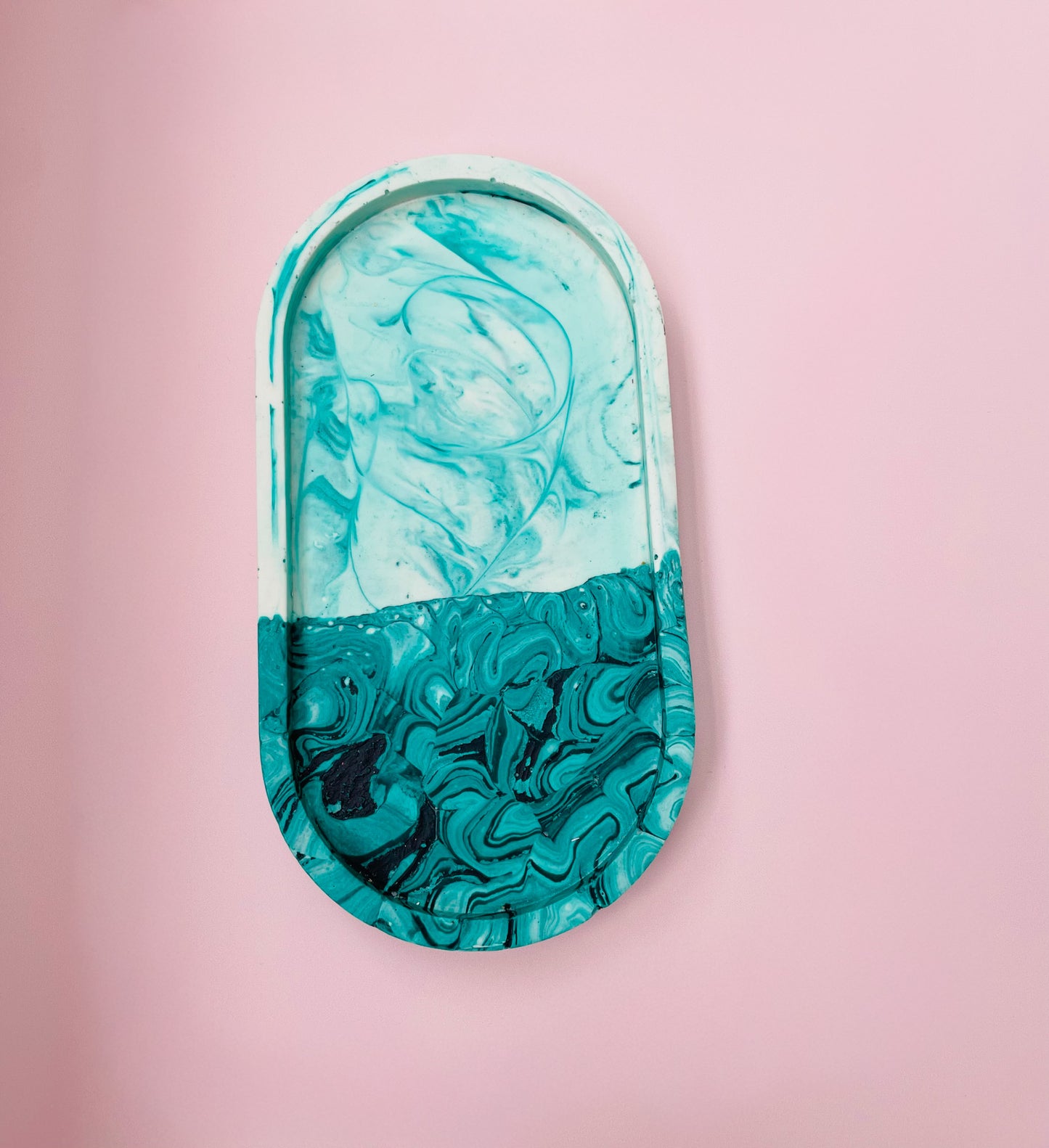 Handmade Jesmonite Tray - Green & White