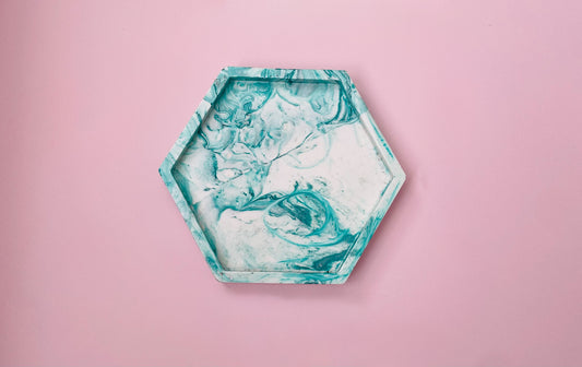 Handmade Jesmonite Hexagon Coasters - Green & White - Set Of 2