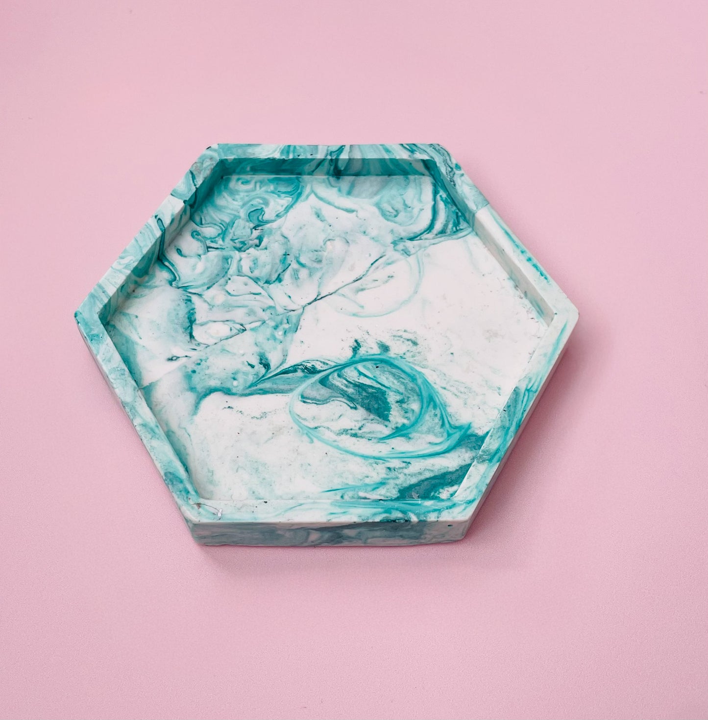 Handmade Jesmonite Hexagon Coasters - Green & White - Set Of 2