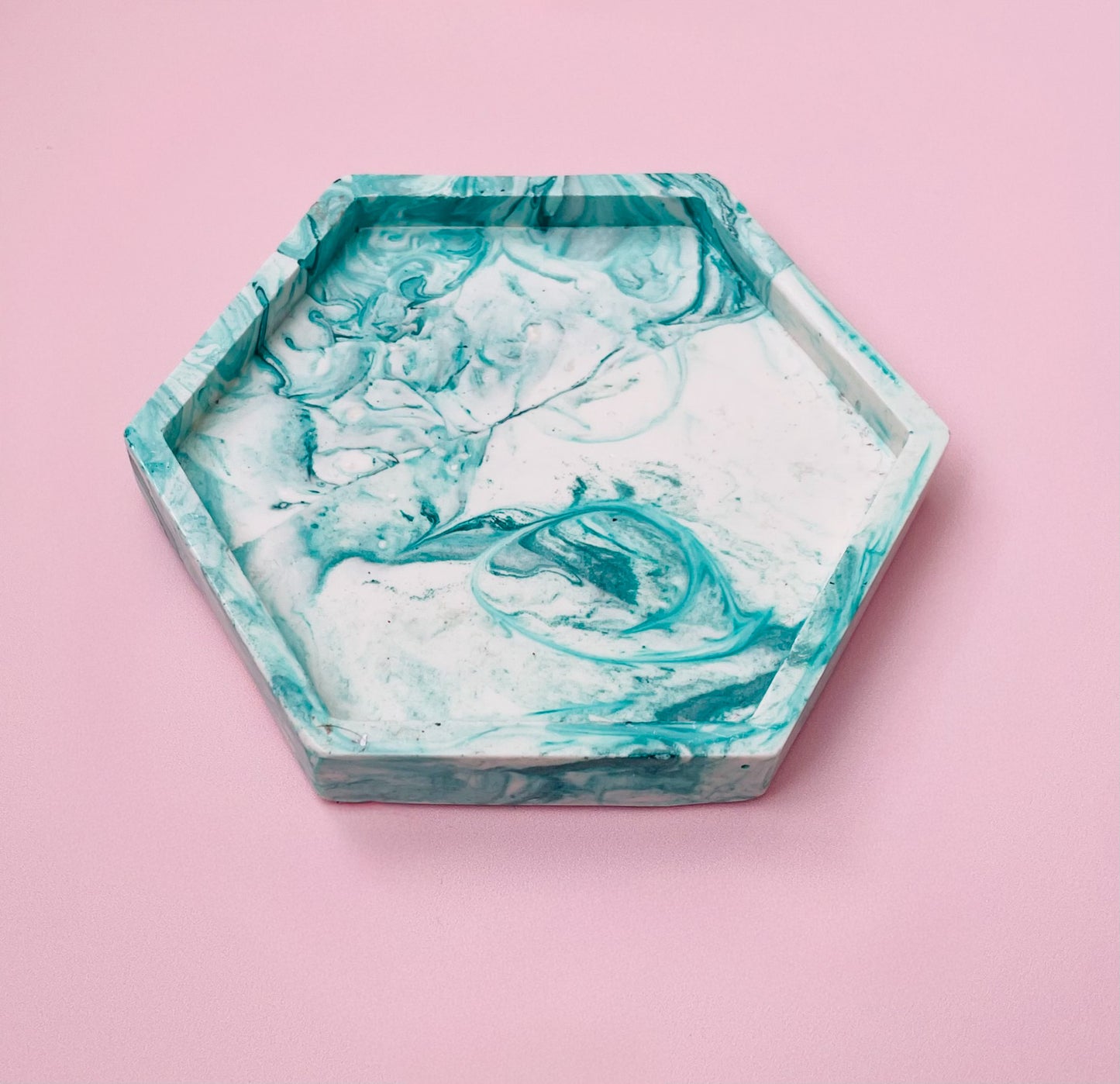 Handmade Jesmonite Hexagon Coasters - Green & White - Set Of 2