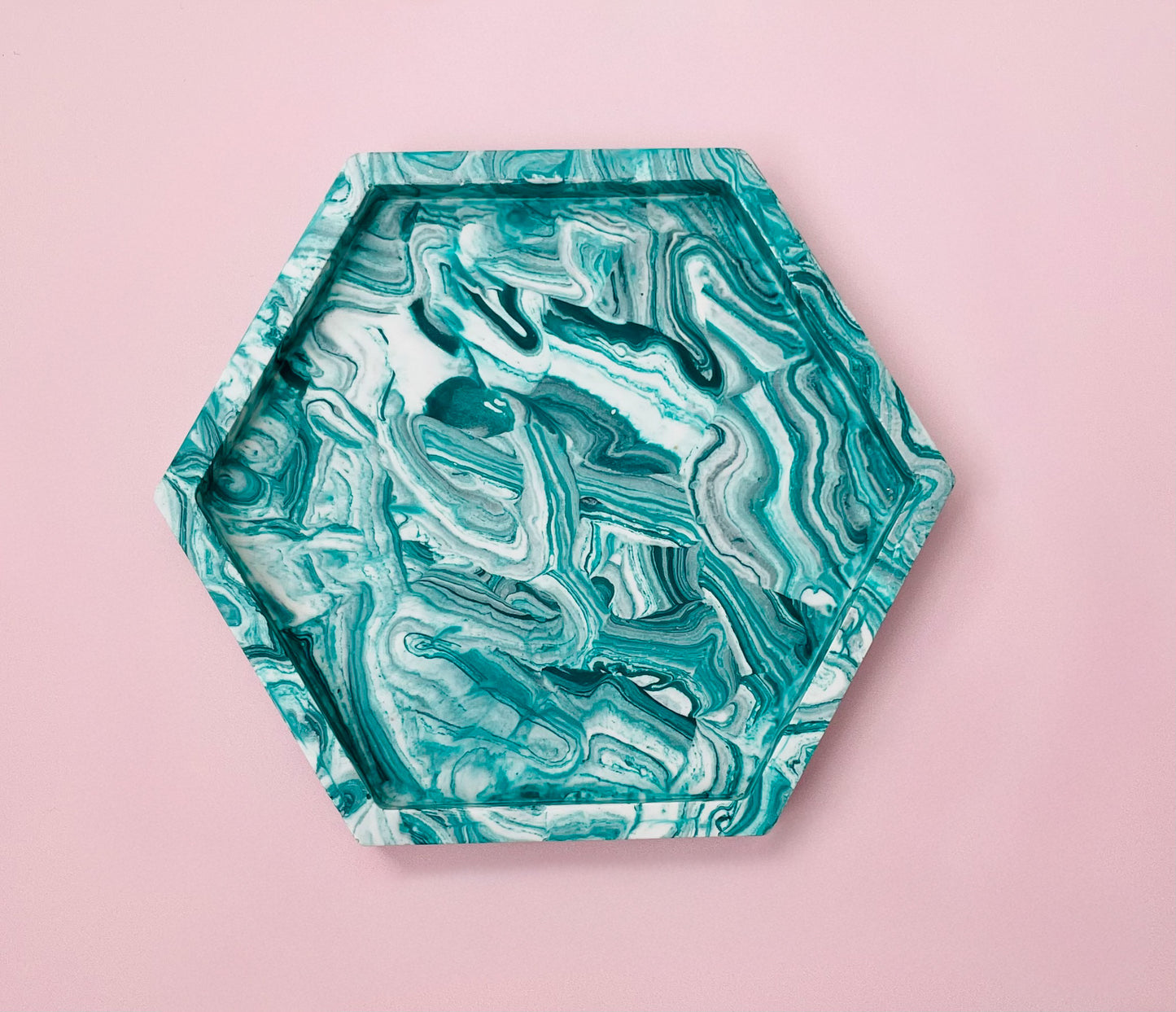 Handmade Jesmonite Hexagon Coasters - Green & White - Set Of 2