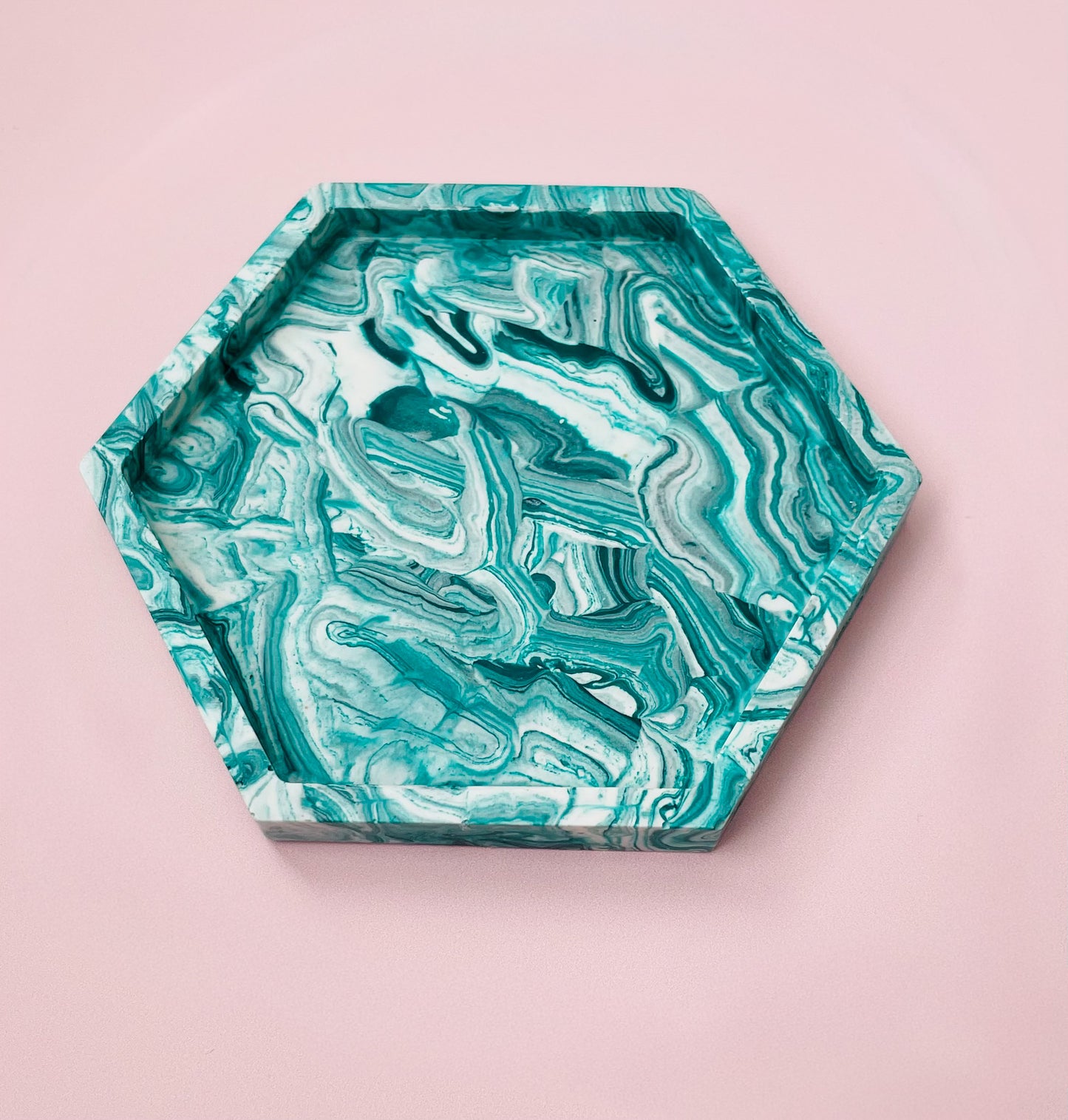 Handmade Jesmonite Hexagon Coasters - Green & White - Set Of 2