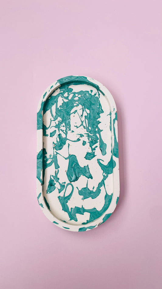 Handmade Jesmonite Tray - Green & White