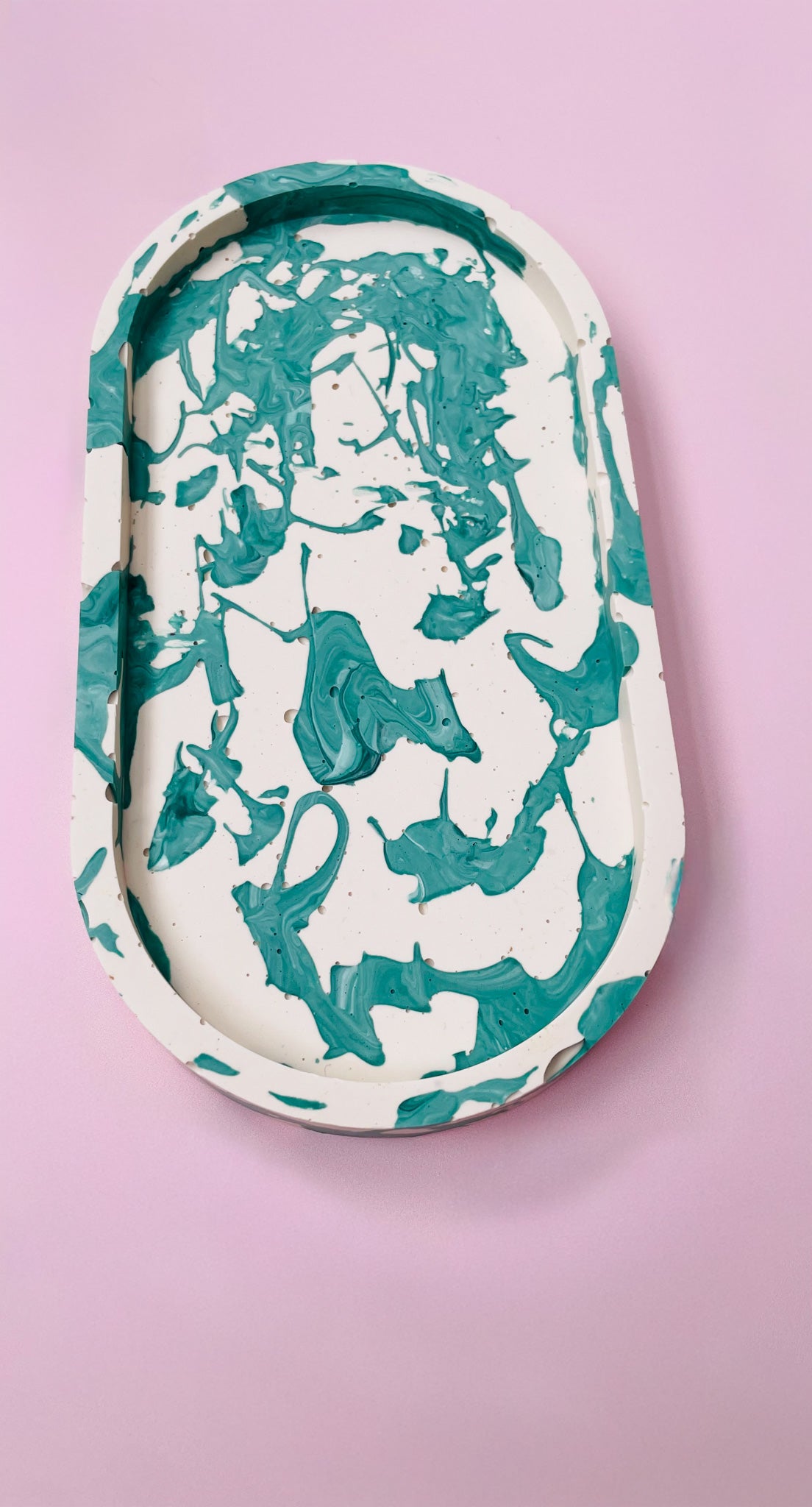 Handmade Jesmonite Tray - Green & White