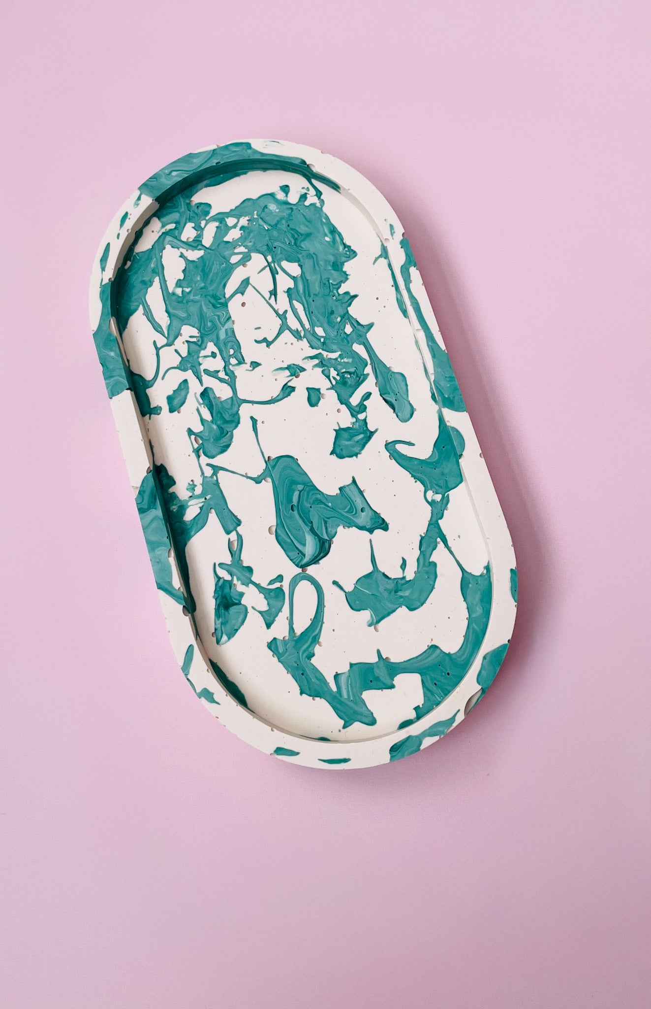 Handmade Jesmonite Tray - Green & White