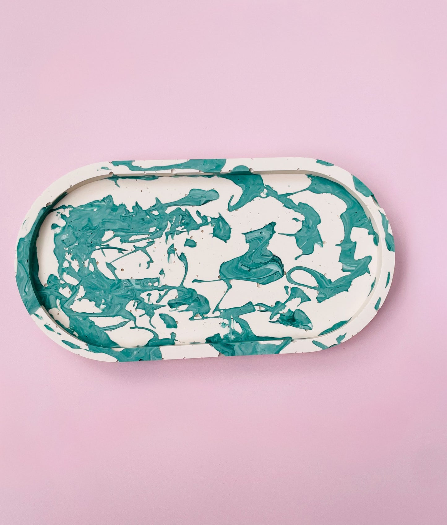 Handmade Jesmonite Tray - Green & White