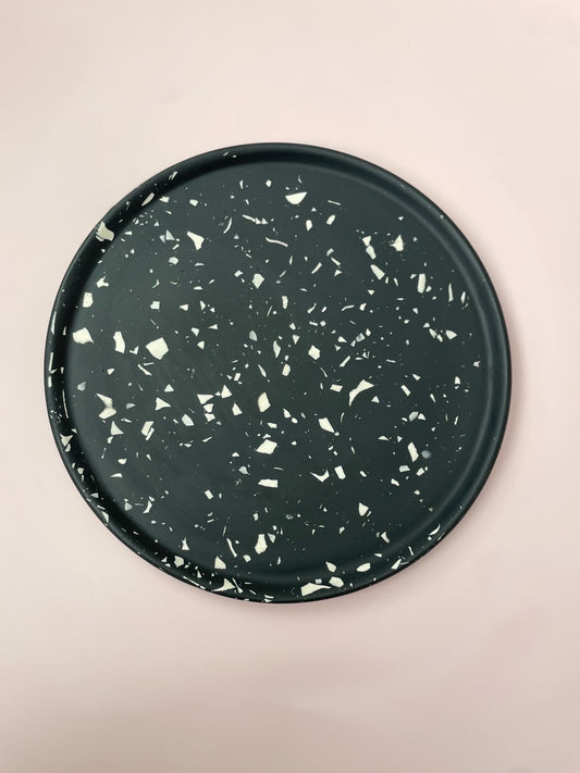 Round Jesmonite Terrazzo Tray - Black & White