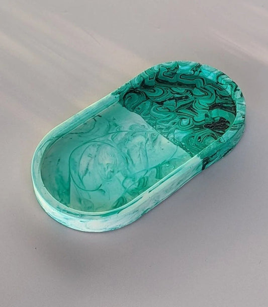 Handmade Jesmonite Tray - Green & White