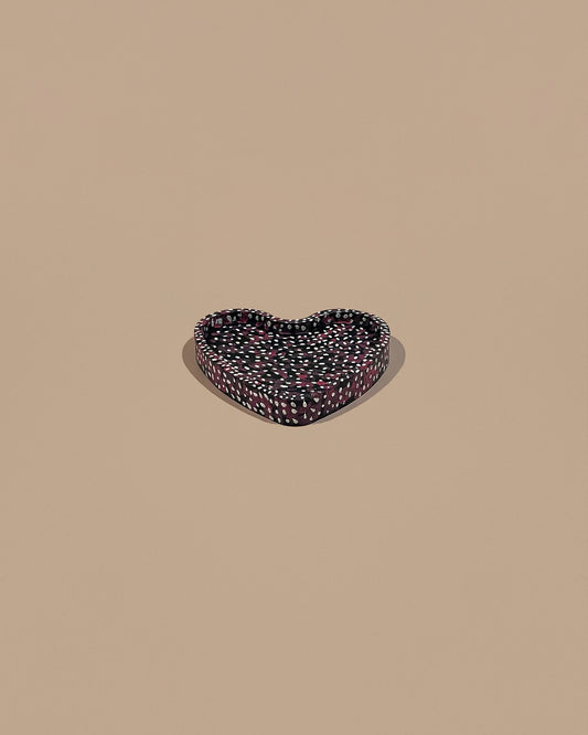 Dark Blue Heart-Shaped Jesmonite Tray – Hand-Painted Pink & White Speckled Design