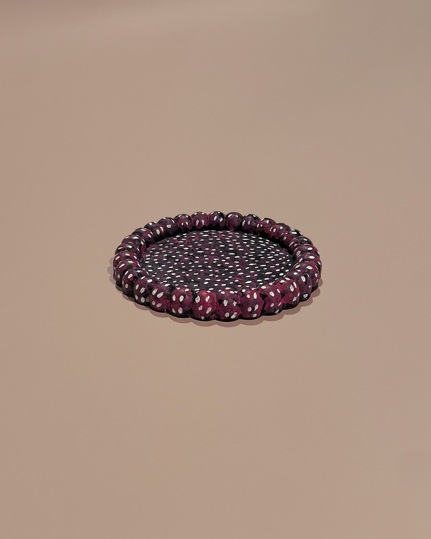 Dark Blue Jesmonite Tray – Hand-Painted Pink & White Speckled Design with Beaded Edge